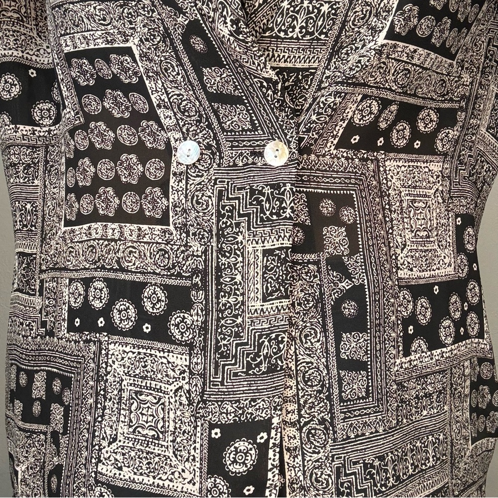 Vtg Susan Hutton Black & White Button Down Double Breasted Blouse Size 14 - Picture 4 of 10